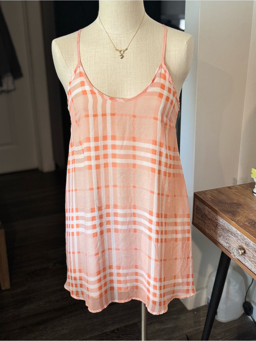 Lightweight Pink Plaid Slip Tank Top